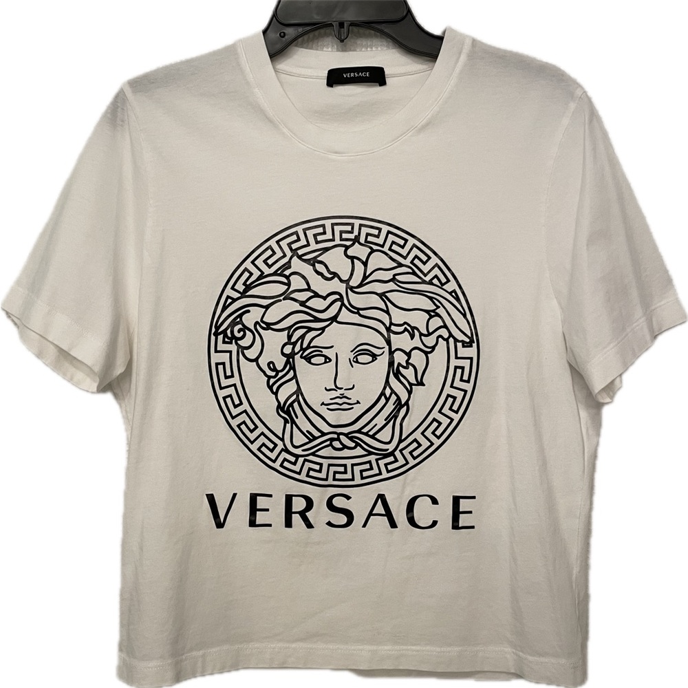 Versace Medusa Crop Top T-shirt White Womens US Size Large 12 Italy 2XL Logo